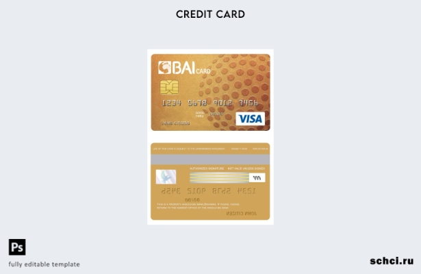 цифровая загрузка шаблона золотой кредитной карты Visa банка Ангола Бай
